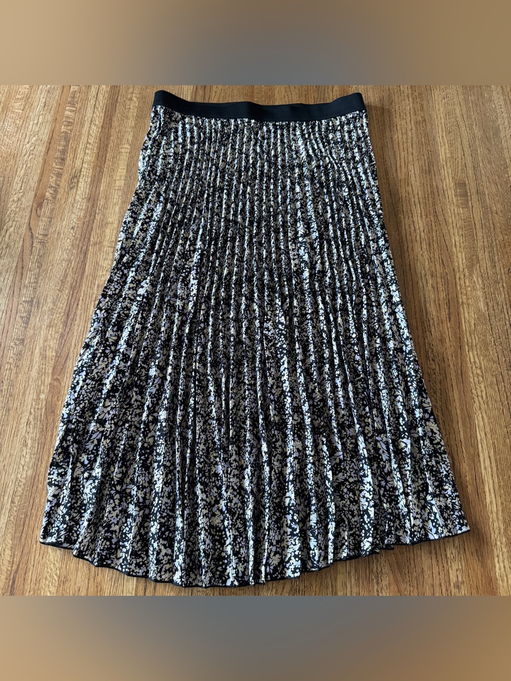 Vince Camuto Floral Pleated Midi Skirt Elastic Waist Size Large